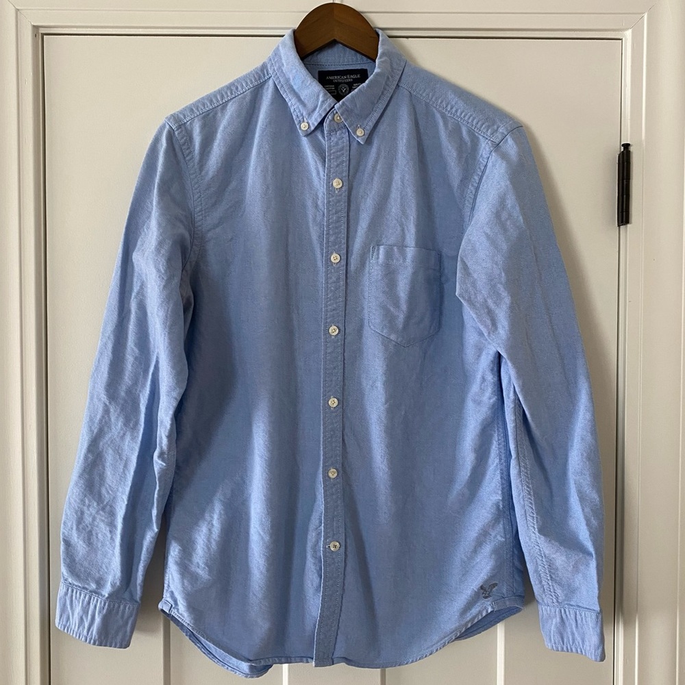 American Eagle Men's Button Down Oxford Shirt – Light Blue
